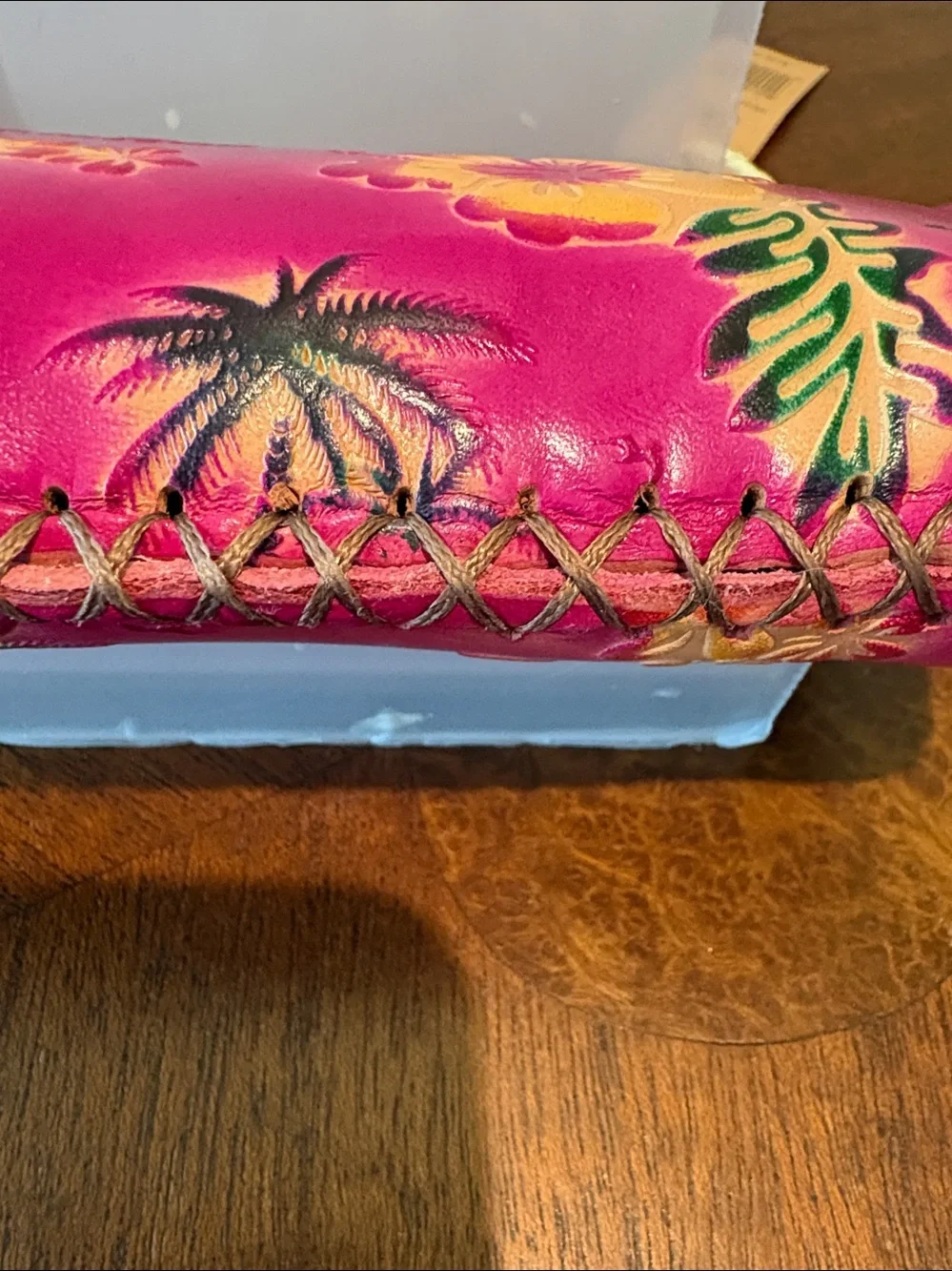Pink Hawaiian Floral Wristlet Wallet  sunglasses case Leather Fuchsia yw  bk NWT
